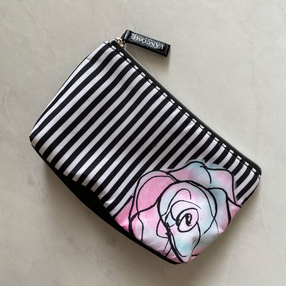 Lancôme Black & White Striped Floral Make-Up Bag